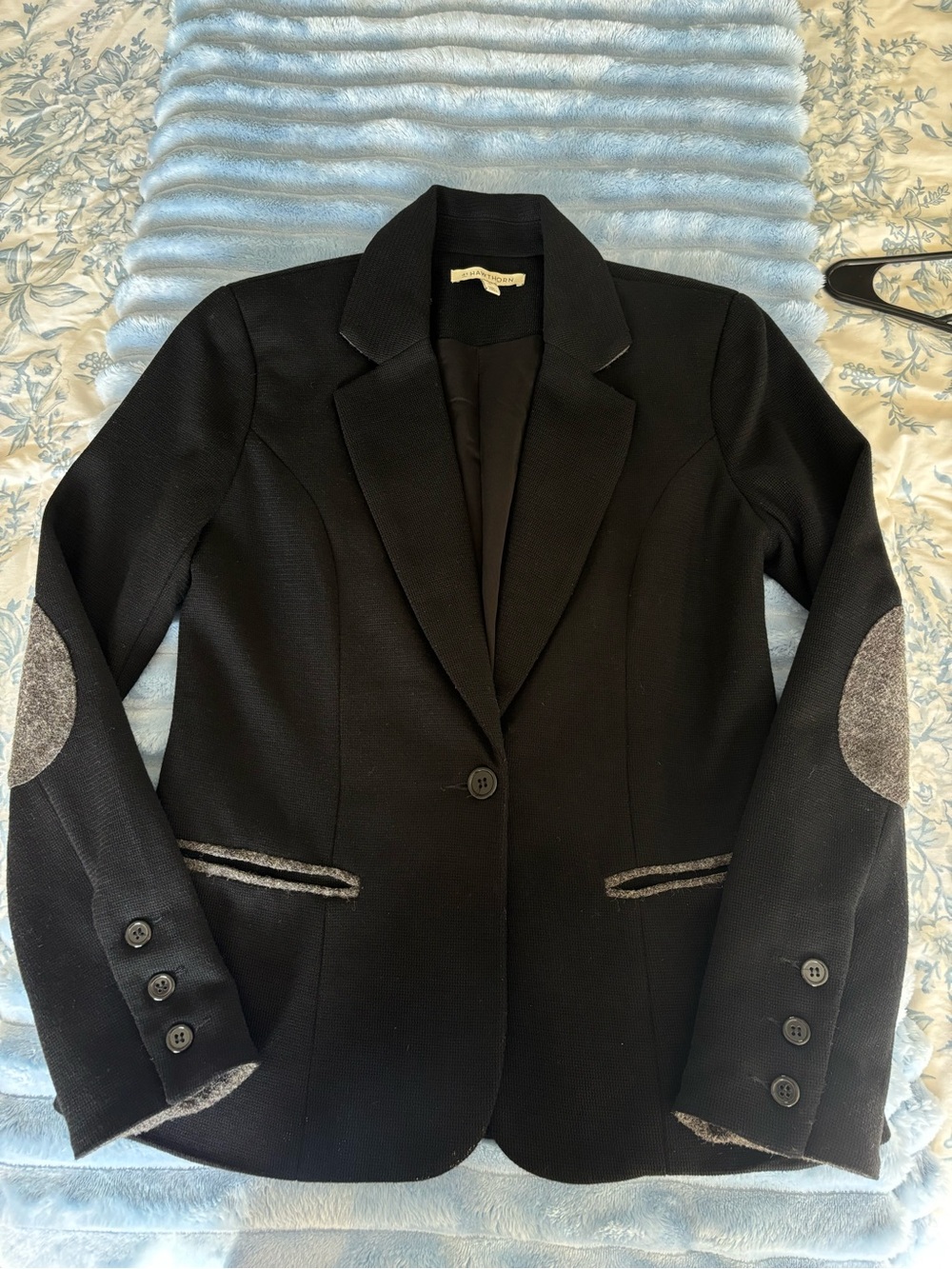 41Hawthorn Women’s Wool-Blend Black Blazer with Elbow Patches - XS